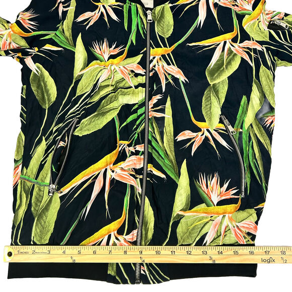 Zara Basic Outerwear Womens Xs Floral Zip Up Bomber Jacket Tropical Oversized - Picture 9 of 10